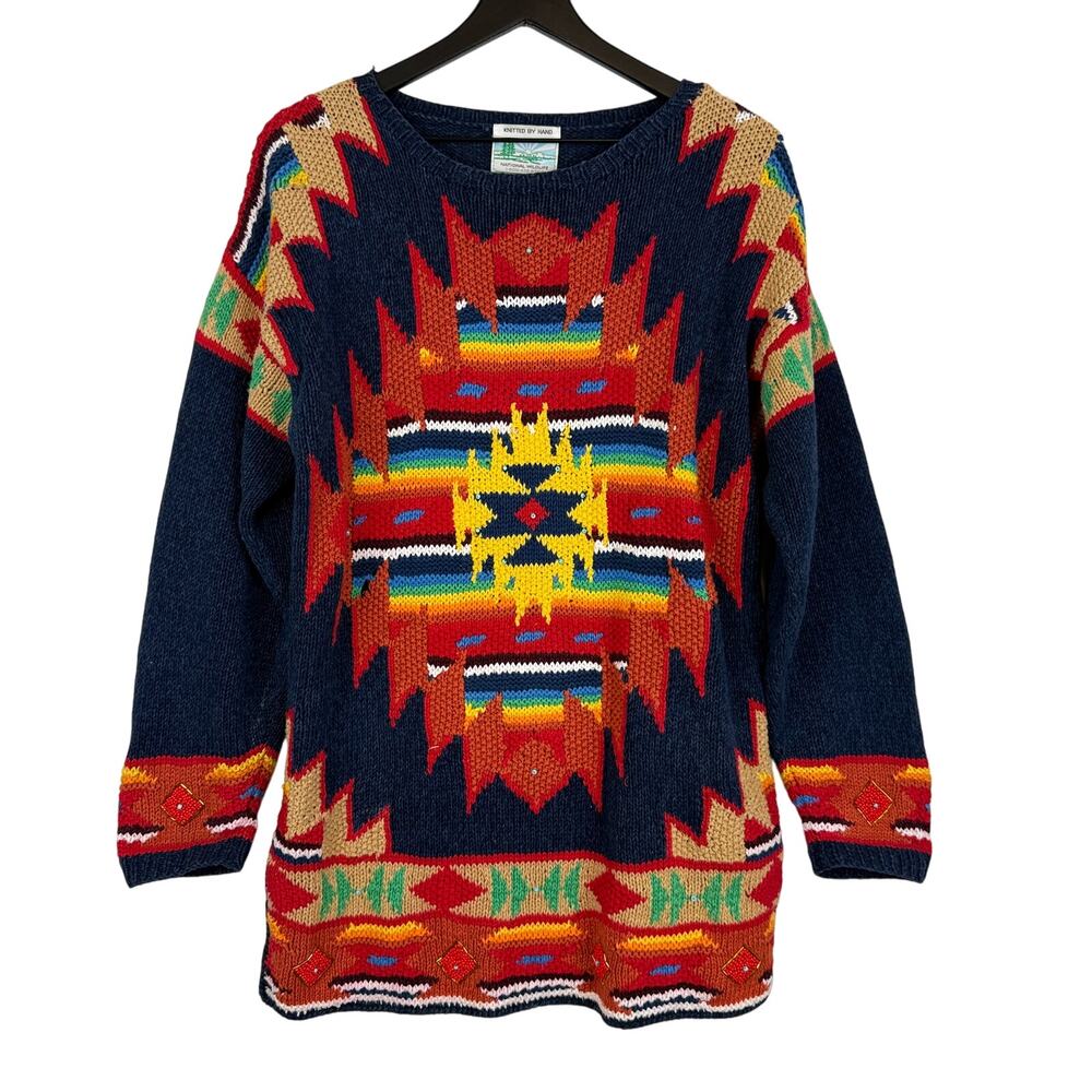 National Wildlife Knitted by Hand Beaded Western Knit Sweater HOLE - Size S